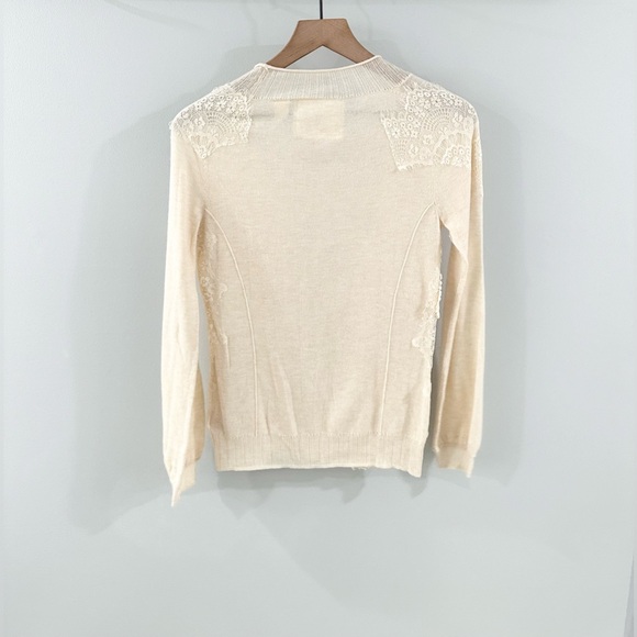 Anthropologie Angel Of The North Lace Detail Sweater Beige Size Small - Picture 6 of 6